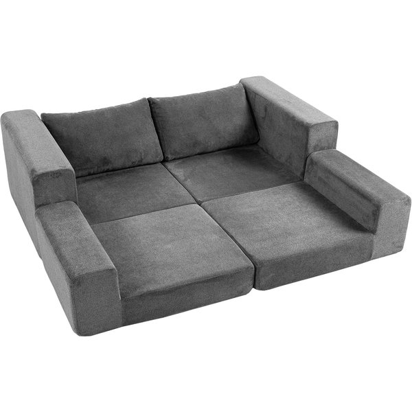 Homcom Canapé Convertible 2 Places 4 En 1, Canapé-Lit Compressé En Chenille 208 Cm Avec Assise Large, 2 Oreillers, Gris-image