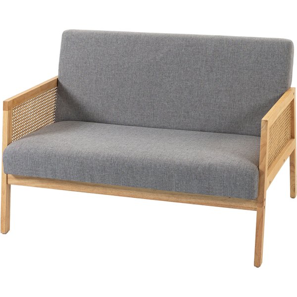 Homcom Canapé 2 Places RevêTu Effet Lin Avec DéTails En Rotin SynthéTique Structure En Bois Charge 240 Kg 115X77X77 Cm Gris-image