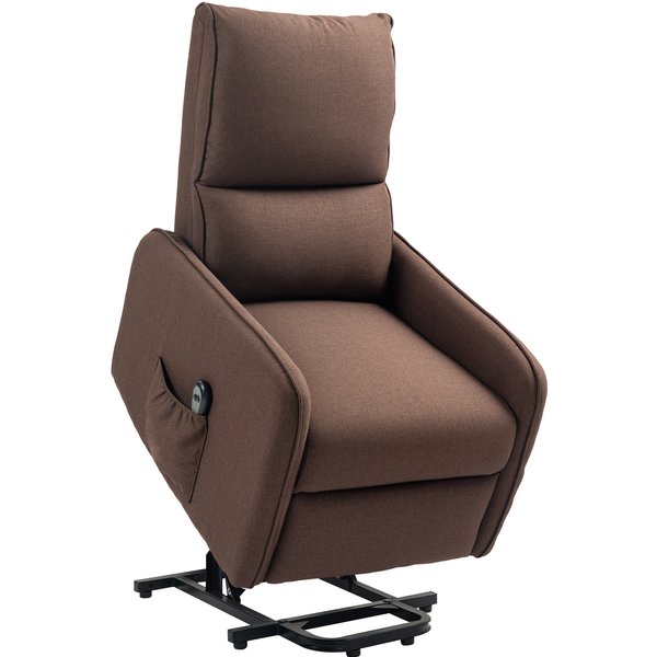 HOMCOM Elektrischer Relax-Sessel mit Aufstehhilfe 135°, Leinenoptik-Bezug, Aufstehsessel mit Fernbedienung, Taschenfeder-Sitz, Fußstütze, Seitentasche, max. 150 kg, Braun Aosom