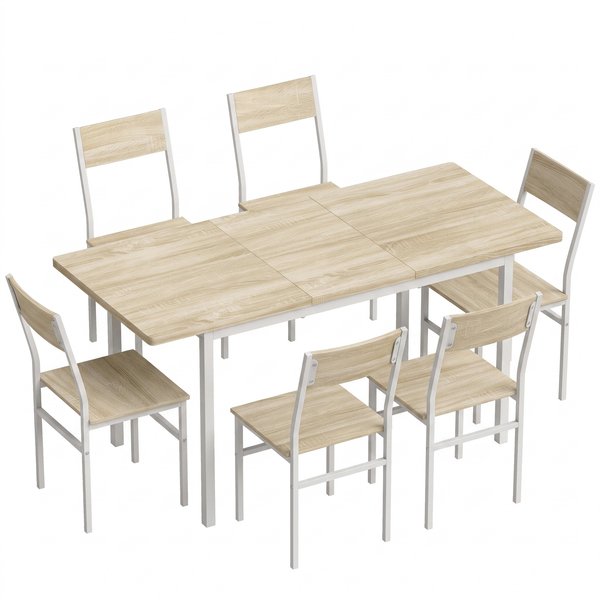 Homcom Ensemble Table à Manger Extensible 120-160 Cm Et 6 Chaises Pour 4-6 Personnes Effet ChêNe-image