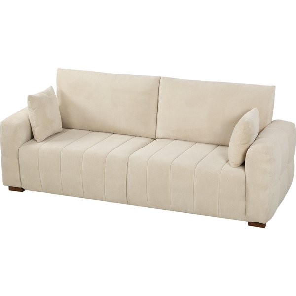 HOMCOM 3-Sitzer Sofa, 220 cm Couch mit Bodentiefen Armlehnen, 2 Kissen, Bequemes Loungesofa mit Samtoptik, Holzbeinen Gepolstertes Polstersofa für Wohnzimmer, Schlafzimmer, Cremeweiß Aosom