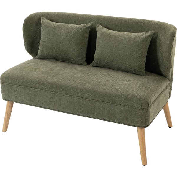 Homcom Canapé 2 Places 117 Cm, Canapé De Salon En Chenille Avec 2 Coussins, Assise Large Et Pieds En Bois D'héVéA, Vert Foncé-image
