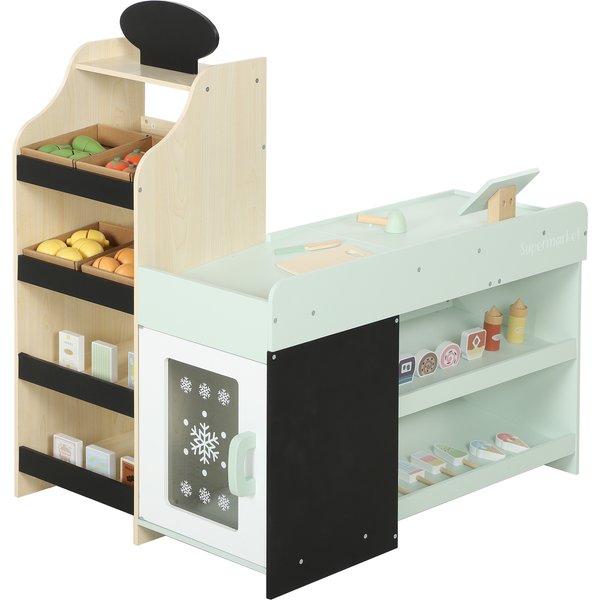 Aiyaplay Marchande Enfants En Bois, Caisse Enregistreuse, Aliments Factices, Tableau Noir Et 44 Accessoires, Pour 3 à 6 Ans-image
