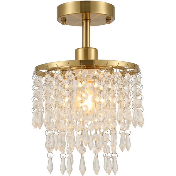 HOMCOM Crystal Ceiling Light with 57 Crystal Strands, Ceiling Light with Mounting Plate for Hallway, Gold Tone | Aosom Ireland