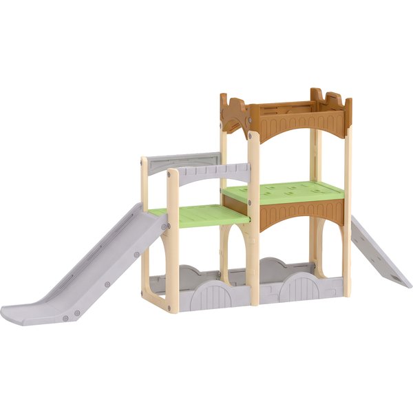 AIYAPLAY 5 in 1 Kids Indoor Playset Toddler Slide with Climbing Wall Storage Space Dual Platforms Indoor Playground for 3-6 Years