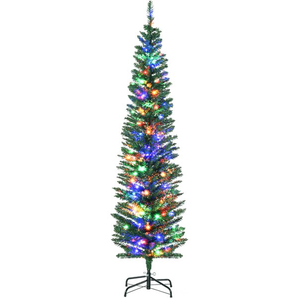 HOMCOM 6' Artificial Prelit Christmas Trees Holiday Décor with Colourful LED Lights, Pencil Shape, Steel Base | Aosom Ireland