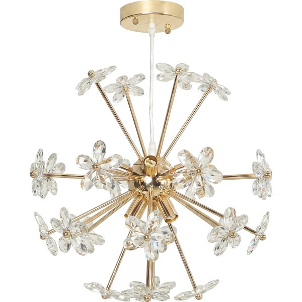 HOMCOM Crystal Chandeliers Ceiling Light with Flower, Modern Pendant Light with Adjustable Height, Ceiling Plate, Clear | Aosom Ireland