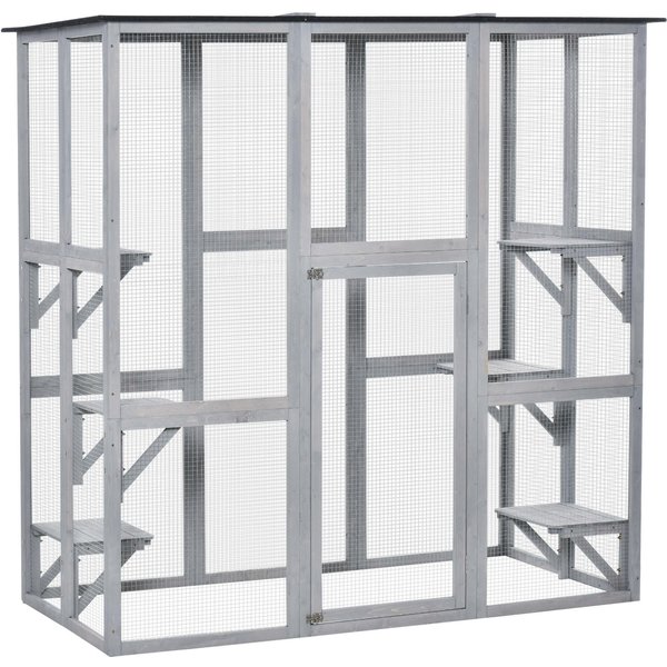 PawHut Wooden Catio Cat Outdoor Enclosure, Cat Cage with Waterproof Roof, Platforms, for Multiple Kittens, 180 x 98 x 180 cm | Aosom Ireland