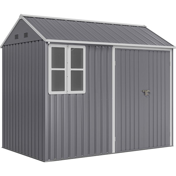 Outsunny 8 x 6 ft Galvanised Garden Shed, Outsoor Metal Storage Shed with Double Doors Window Air Vents for Patio, Lawn, Grey | Aosom Ireland