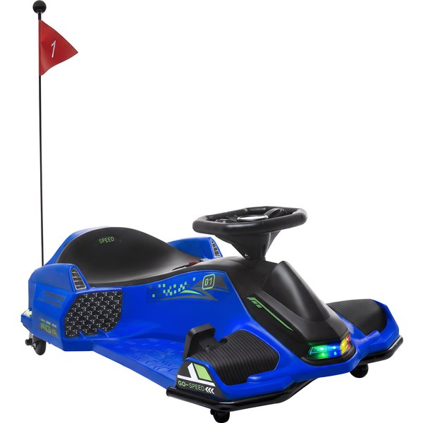 HOMCOM 12V Kids Electric Go Kart, Ride on Drift Car with 2 Speeds, Soft Start, Music, Colourful LED Lights for Ages 8-12, Blue