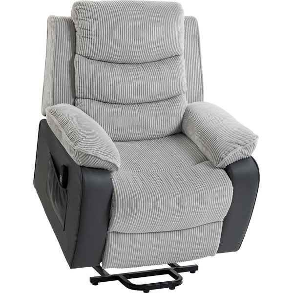 HOMCOM Power Lift Chair for Elderly, Corduroy Recliner with Wide Seat, High Back, USB Port, Side Pockets, Light Grey | Aosom Ireland