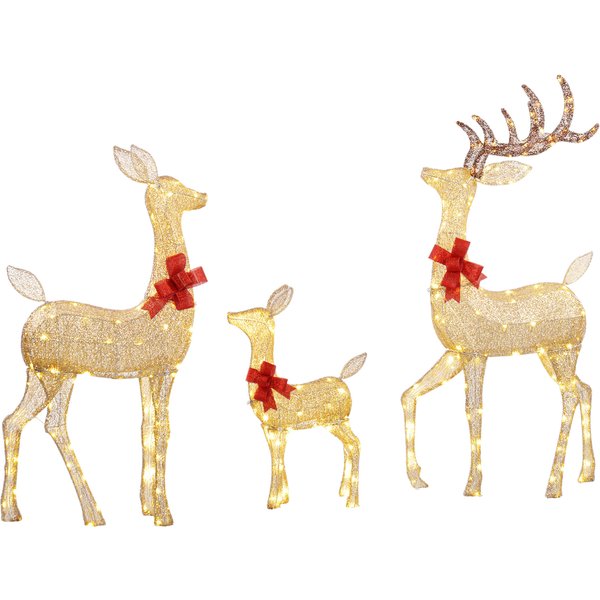 Outsunny Lighted Reindeer Christmas Decorations Outdoor, 3-Piece Light Up Deer Family Set of 3 with 283 LED Lights for Indoor, Lawn, Garden, Gold Tone | Aosom Ireland