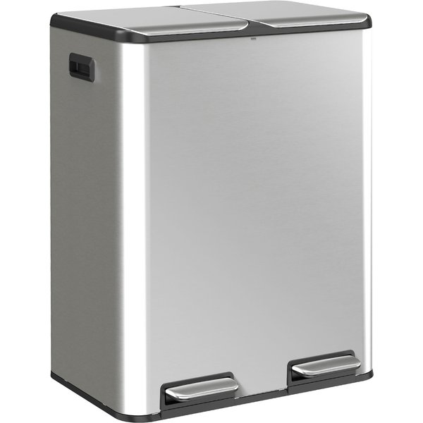 HOMCOM 2 x 30L Double Kitchen Bin, Stainless Steel Pedal Rubbish Bin with Dual Compartments, Soft Close Lids, Silver Tone | Aosom Ireland