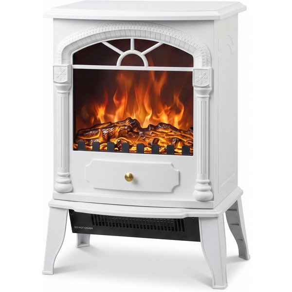 HOMCOM Freestanding Portable Fireplace, Electric Fireplace Stove Heater with 3D Flame Effect and Adjustable Thermostat, White | Aosom Ireland