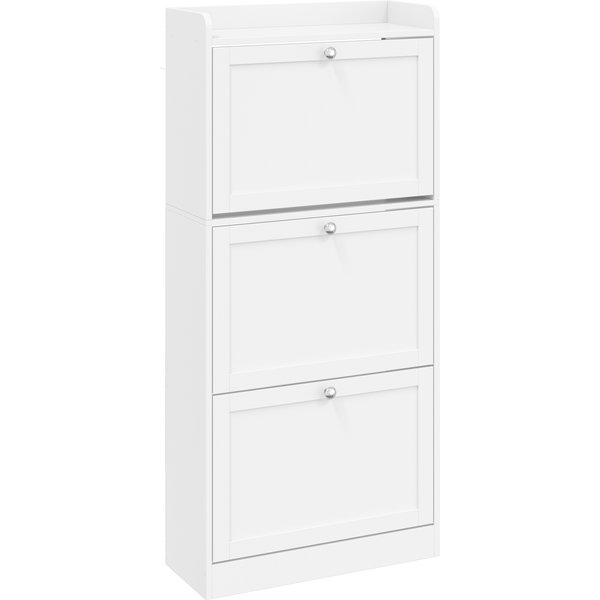 HOMCOM Schuhschrank für 15 Paar Schuhe, schmaler Schuhschrank mit 3 Klappschubladen, verstellbare Einlegeböden und obere Ablage, moderner Stil, für Flur und Eingangsbereich, 60 x 24 x 130 cm, Weiß Aosom