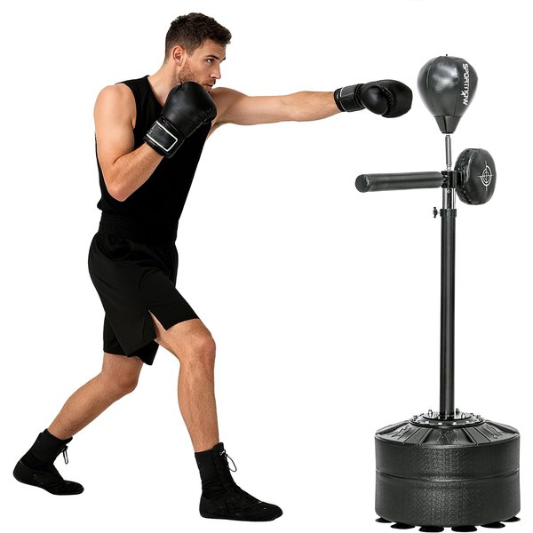 SPORTNOW Free Standing Speed Bag, Height Adjustable Boxing Punching Bag with Stand, Reflex Bar, Punching Pad and Suction Cup Base Aosom UK