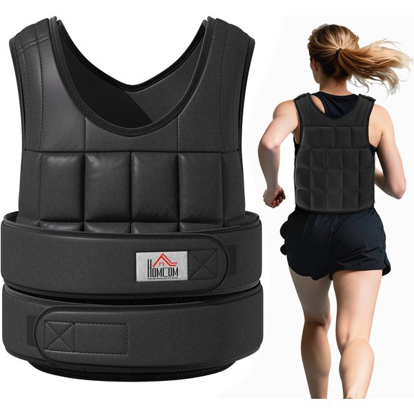 Homcom Gilet Lesté RéGlable Veste LestéE 20 Kg Max Entrainement Musculation Crossfit Boxe Sacs Amovibles Sangles Ajustables Avec Velcro Tissu Oxford-image