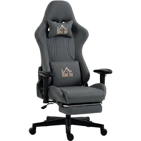 Homcom Chaise Gaming Ergonomique, Fauteuil Gamer Avec Accoudoirs 3D, Dossier Inclinable, Hauteur RéGlable, 72X76X132Cm, Gris-image