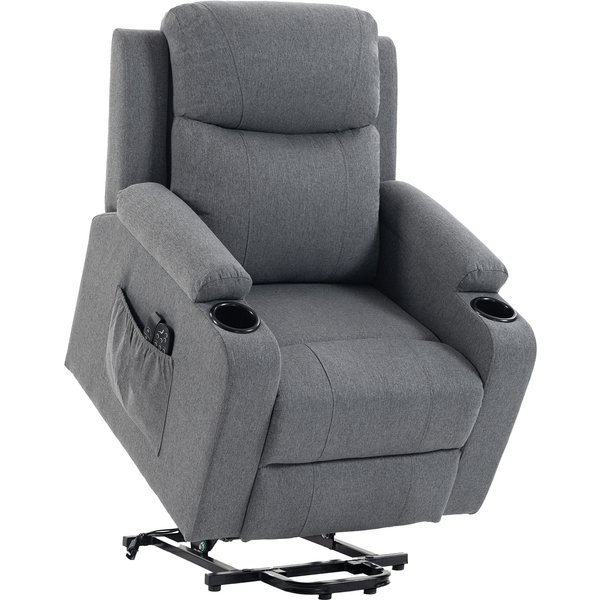 HOMCOM Riser Recliner Chair with Massage and Heat, Linen Electric Lift Armchair for Elderly with Spring Cushion, Dark Grey