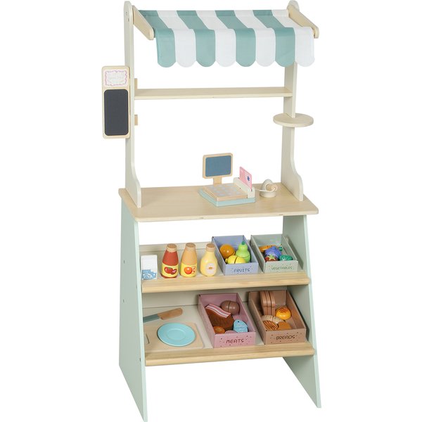 Aiyaplay Supermarché Pour Enfant 34 Pcs, Marchande En Bois, Tableau Noir, Caisse Enregistreuse Et Accessoires, 40X30X92,5Cm, Vert-image