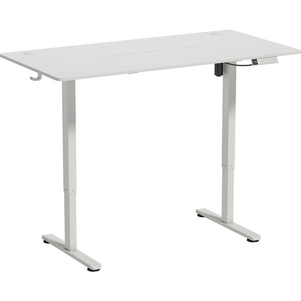 HOMCOM Höhenverstellbarer Schreibtisch Elektrisch 140 x 70 cm, Leise Bürotisch mit Memory-Funktion mit 3 Höhen, Computertisch mit LCD-Anzeige, Kabeldurchlässen & Haken, Weiß Aosom