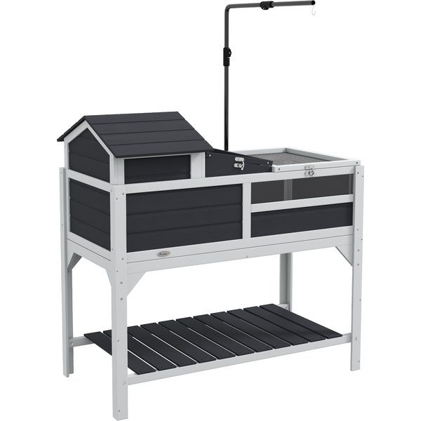 PawHut Wooden Tortoise Enclosure, Tortoise Tank w/ Adjustable Lamp Holder, Openable Lid, Removable Main House - Grey | Aosom Ireland