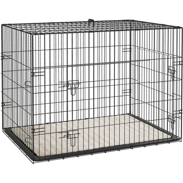 PawHut Dog Crate with 2 Doors with Tray, Soft Cushion, Foldable Metal Dog Cage for Large Medium Dogs, 91 x 62 x 68, Black | Aosom Ireland