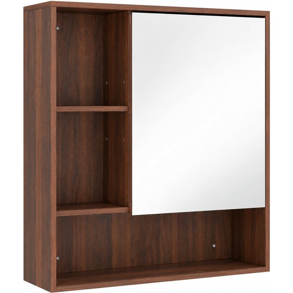 HOMCOM Bathroom Mirror Cabinet, Wall-Mounted Bathroom Cabinet with Mirror Door, Adjustable Shelves, Walnut Brown