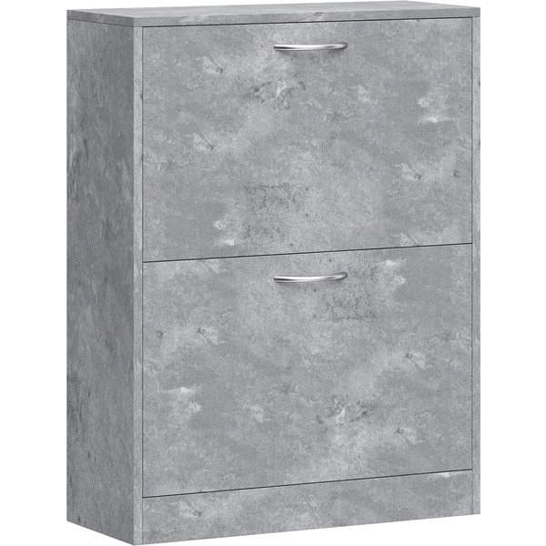 HOMCOM Schuhschrank für 12 Paar, schmaler moderner Schuhschrank mit 2 Klappfächern und verstellbaren Regalen, für Flur und Eingang, 60 x 24 x 80 cm, Zementgrau Aosom