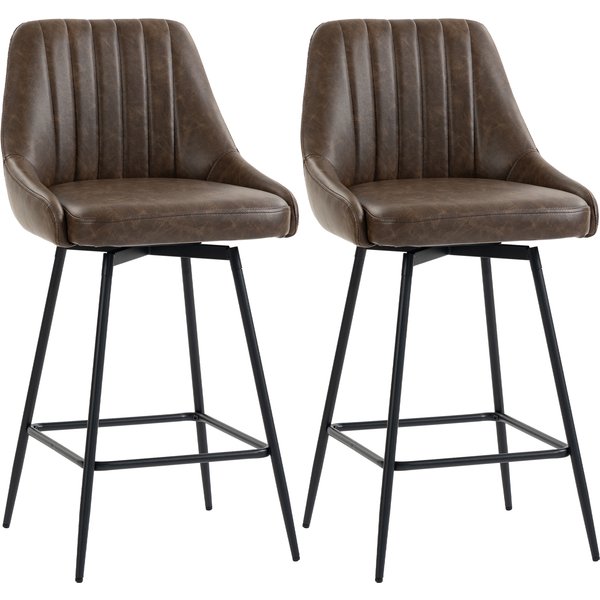 HOMCOM Bar Stools Set of 2, Swivel Counter Height Barstools with PU Leather, for Kitchen Island, Dining Room, Dark Brown