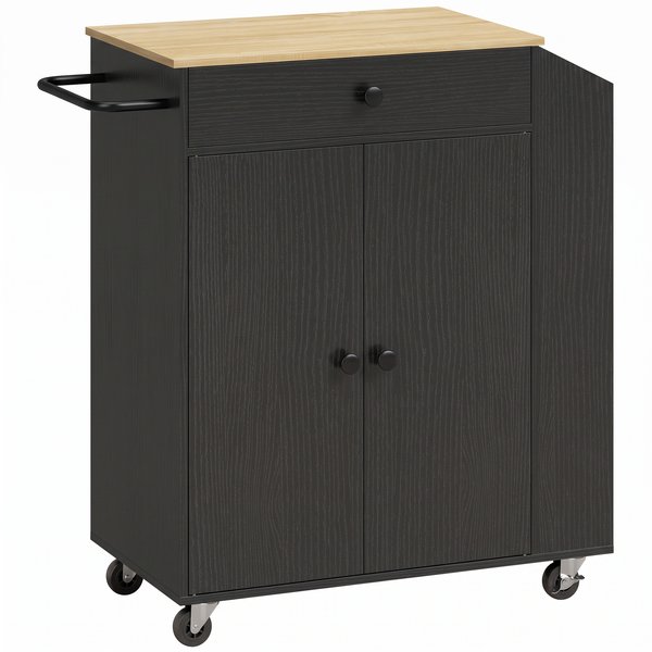 HOMCOM Rolling Kitchen Island with 3-Tier Spice Rack, Kitchen Storage Cart with Drawer and Towel Rack, Black