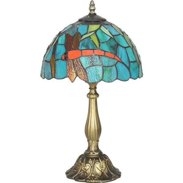 HOMCOM Tiffany Stained Glass Table Lamp, Handmade Antique Bedside Lamp for Bedroom, Living Room, Nightstand, Green