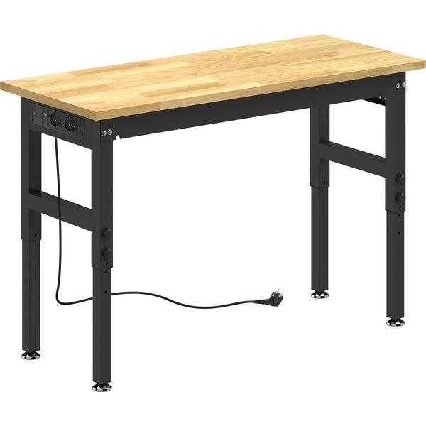 Homcom ÉTabli En Bois Et Acier à Hauteur RéGlable, 2 Prises Ac, Capacité 900 Kg, Bois Et Noir-image