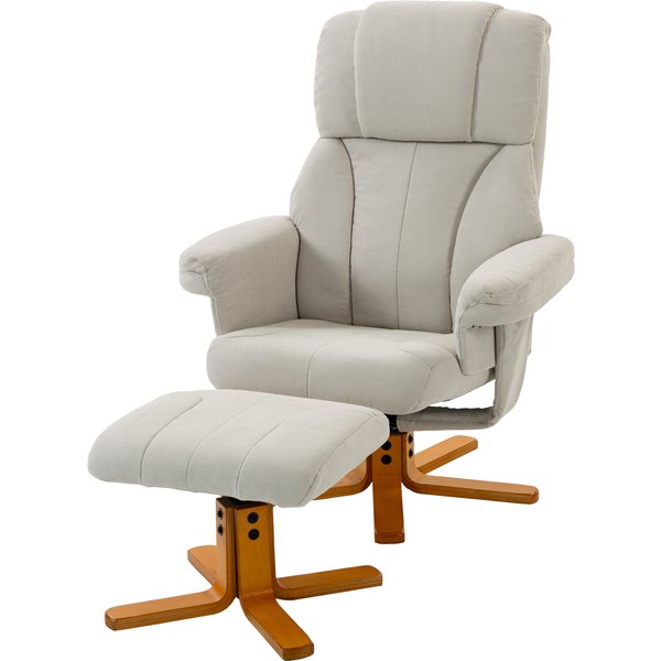 HOMCOM Relaxsessel mit Hocker, 360° Drehbarer Fernsehsessel mit Liegefunktion, TV-Sessel mit Hoher Rückenlehne, Schneeflanell-Optik, Holzbeine Ruhesessel für Wohnzimmer, Aosom