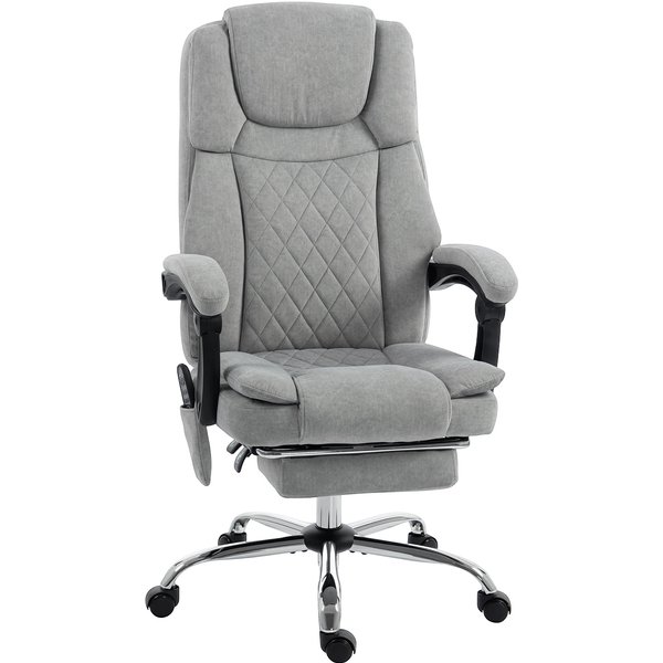 HOMCOM Massagesessel mit Vibration und Heizung, ergonomischer Bürostuhl aus bedrucktem Samt, höhenverstellbar, Rückenlehne neigbar, Fußstütze, 360° drehbar, Fernbedienung, Grau Aosom