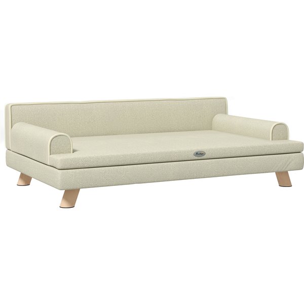 Pawhut Canapé Pour Chien Chat Design Scandinave Coussin Moelleux Amovible Pieds Bois Massif 100 X 62 X 32 Cm Beige-image