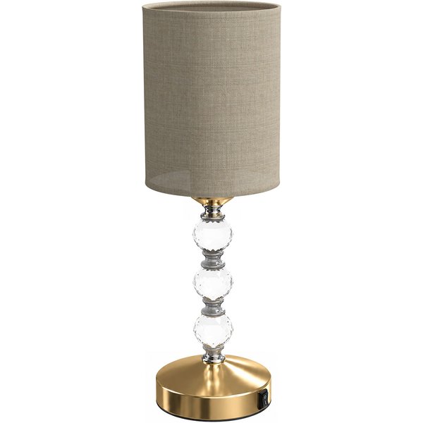 HOMCOM Bedside Lamp, Modern Crystal Decoration Table Lamp with PVC shade, USB A+C Charging Ports, Bulb Not Included, Gold Tone