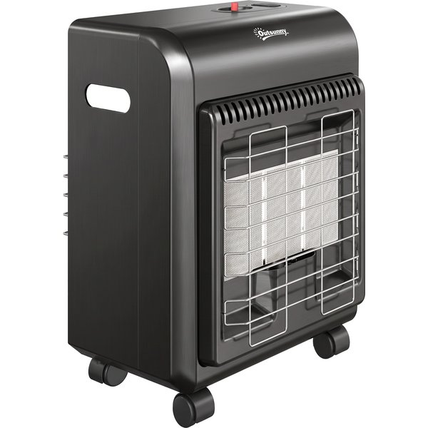 Outsunny Gas Heizstrahler Outdoor 1,5-4,2 kW Terrassenheizer mit Rollen 3 Leistungsstufen 50 cm Schlauch Druckregler Gasheizer Terrassenheizstrahler Gasheizstrahler für Terrasse Balkon Garten Schwarz Aosom