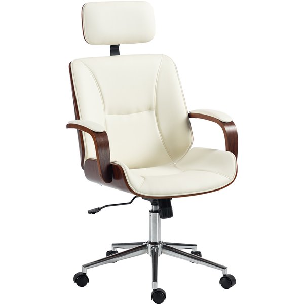 Vinsetto Bürostuhl, ergonomischer Schreibtischstuhl mit Kopfstütze, höhenverstellbar und mit Wippfunktion, für Schlafzimmer, Homeoffice, Belastung 120 kg, Kunstleder, Creme Aosom