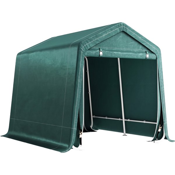 Outsunny 8 x 6.5 ft Outdoor Garden Storage Shed, Waterproof Bike Tent with Double Roll-up Zipper Door for Garden Tools, Green