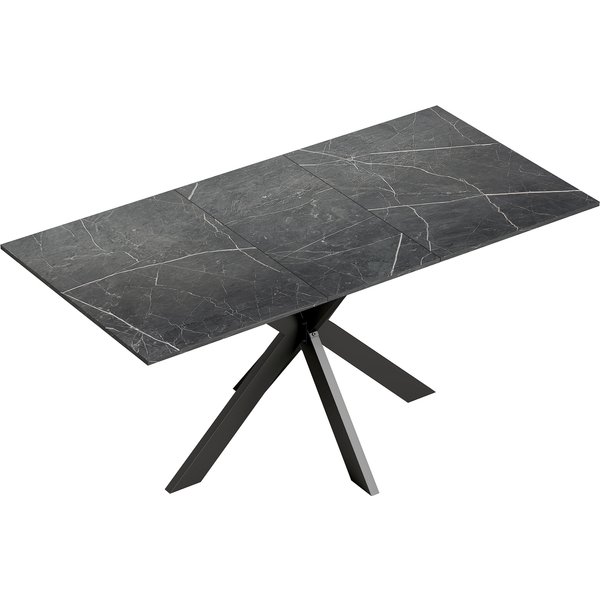 HOMCOM Extendable Dining Table Steel Cross Legs Steel Rails Space Saving Black