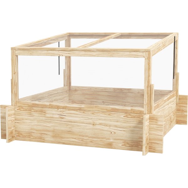 Outsunny Wooden Raised Garden Beds with Greenhouse, Planter Box with Openable Top for Veggies and Flowers, 63.5/55H x 98W x 98Dcm Aosom UK
