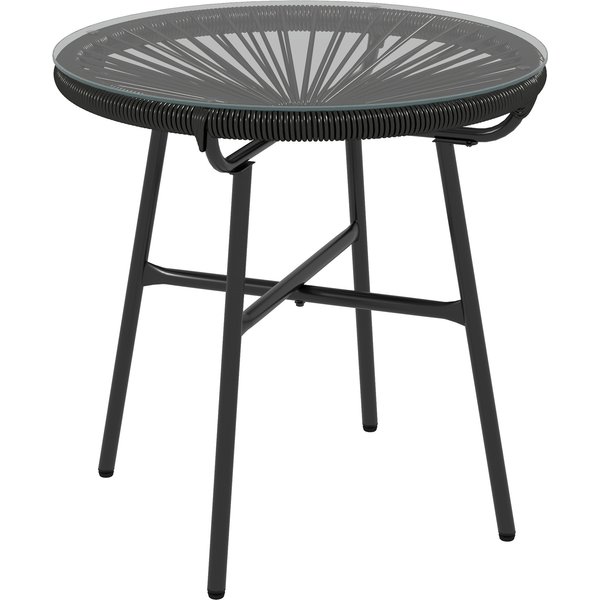 Outsunny Rattan Beistelltisch Bistrotisch Kaffeetisch rund mit Glastischplatte 50x50x50cm für Terrasse Balkon Schwarz Aosom.de