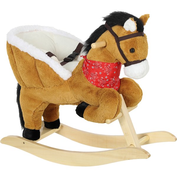 AIYAPLAY Rocking Horse Toy for Toddlers, Plush Ride on Horse with Seat Belt, Lifelike Neigh, Pretend Play Toy for 18-36 M, Brown