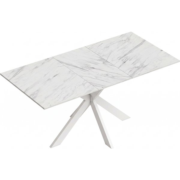 HOMCOM Extendable Dining Table Steel Cross Legs Steel Rails Space Saving White