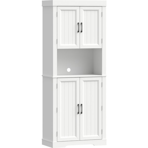 HOMCOM 183 cm Tall Kitchen Cupboard, Kitchen Cabinet with Open Countertop, Door Racks and Adjustable Shelves, White