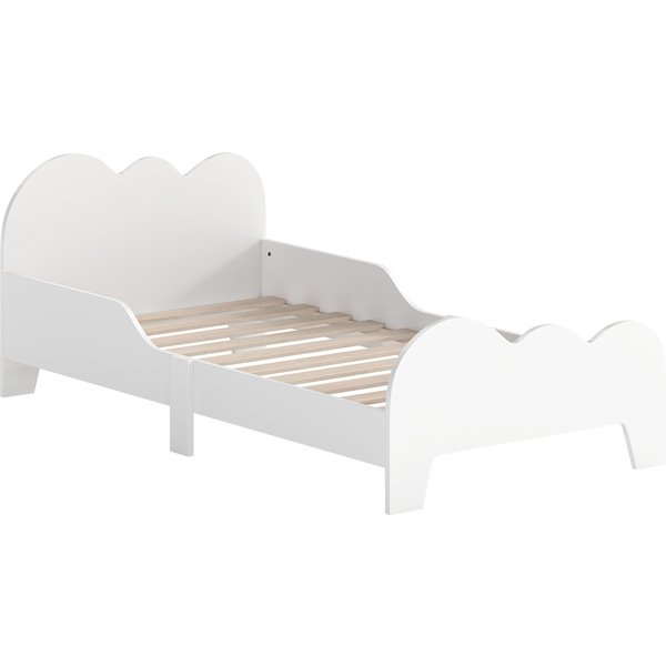Aiyaplay Lit Enfant Lit Au Sol Enfant 70X140 Cm Avec BarrièRe De SéCurité, Sommier à Lattes Inclus Et DéCorations De Nuage, Blanc-image
