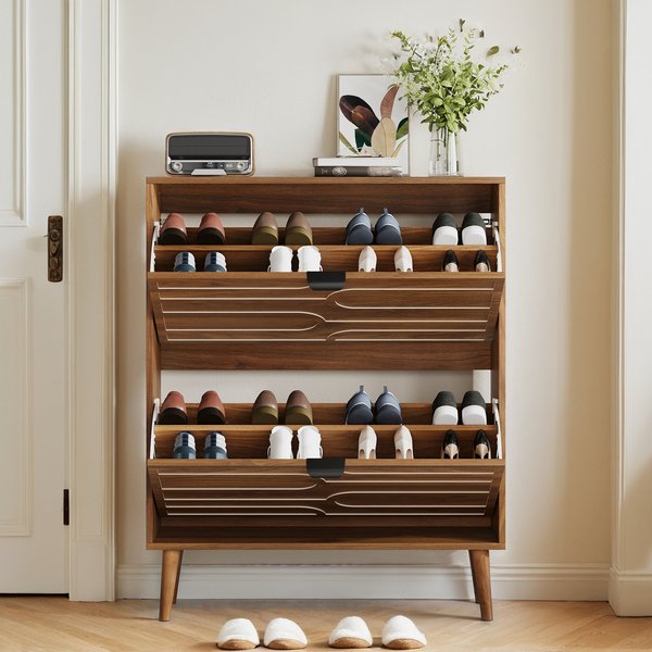 Sturdy Walnut Double Drawer Bedside Table with Metal Handles, Sleek Bedside Storage Cabinet for Bedroom, 50L x 40W x 58H cm, Walnut Aosom UK
