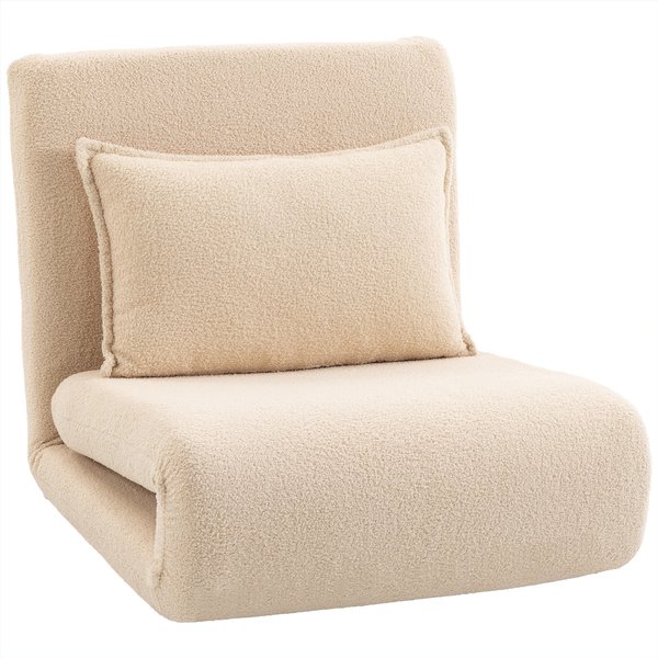 HOMCOM Faltbares Schlafsofa 3-in-1 Umwandelbarer Schlafsessel mit Kissen 5-fach verstellbar Rückenstütze, Sherpa-Optik, Bodensofa Einzelbett Einzelliege für Wohnzimmer, Schlafzimmer 197 x 76 x 14 cm Aosom