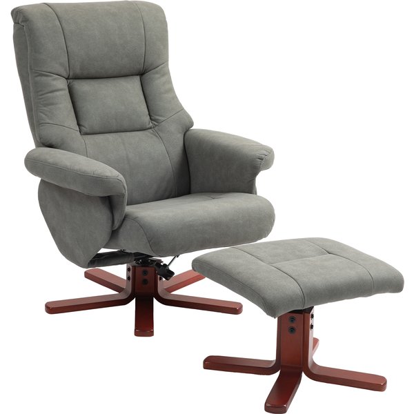 HOMCOM Faux Microfibre Leather Manual Recliner and Footstool Set, Reclining Armchair w/ cat scratch resistant fabric, Grey Aosom UK